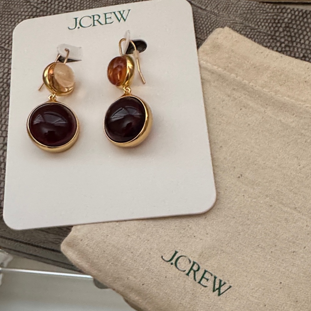 J. Crew Gold and Deep Burgundy Earrings